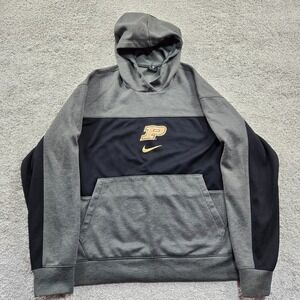 Purdue Boilermakers hoodie mens XL‎ gray black Nike center swoosh fleece